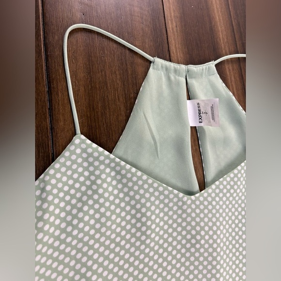 Express size S Mint Green Halter Tank Top V Neck Polka Dot - Picture 2 of 10